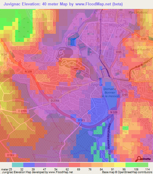 Juvignac,France Elevation Map