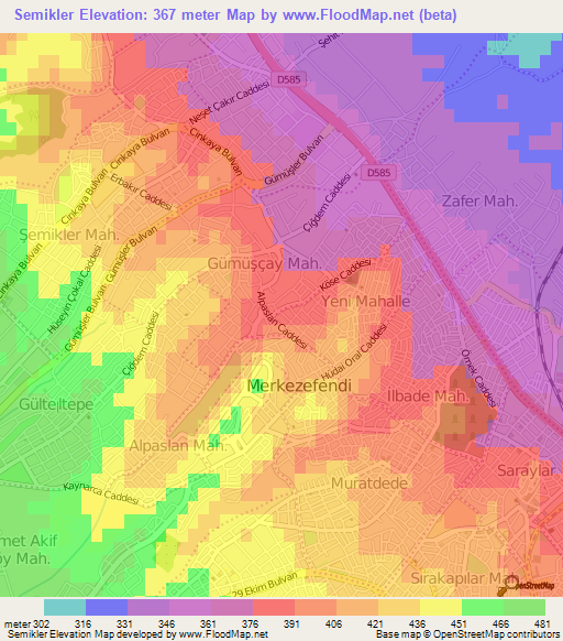 Semikler,Turkey Elevation Map