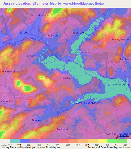 Jussey,France Elevation Map