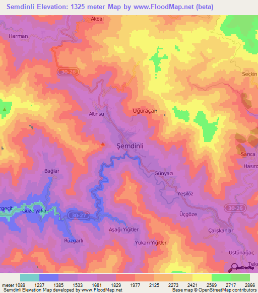 Semdinli,Turkey Elevation Map