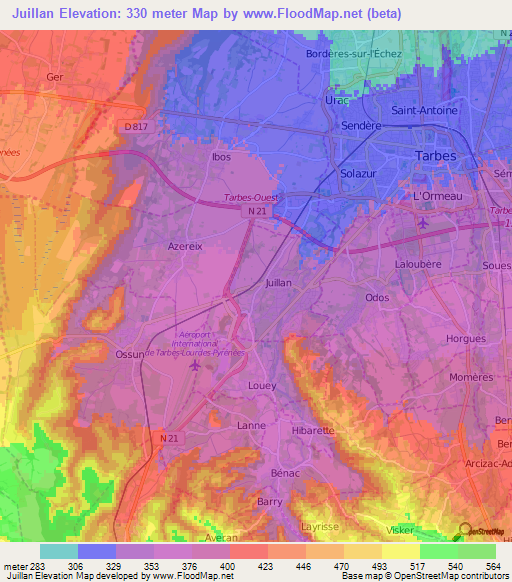 Juillan,France Elevation Map