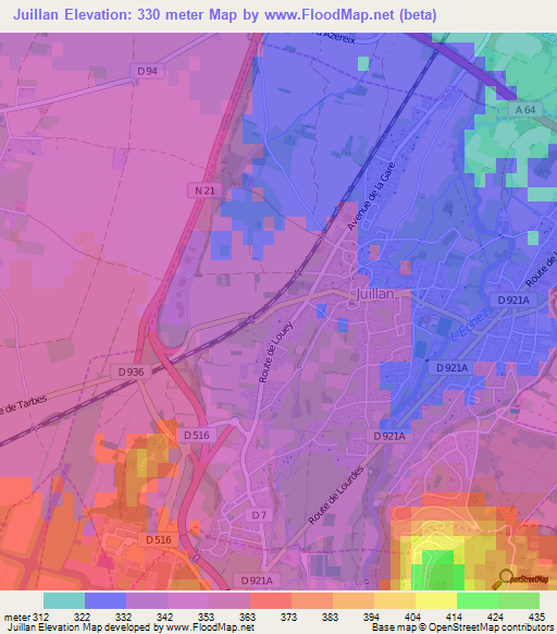 Juillan,France Elevation Map