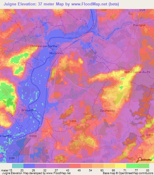 Juigne,France Elevation Map