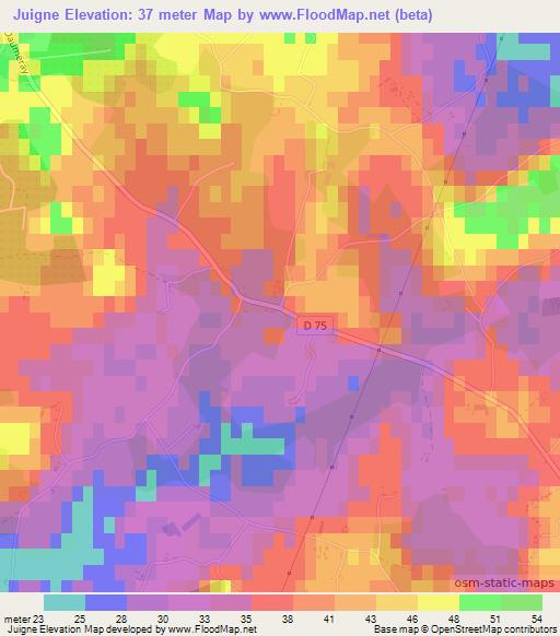 Juigne,France Elevation Map