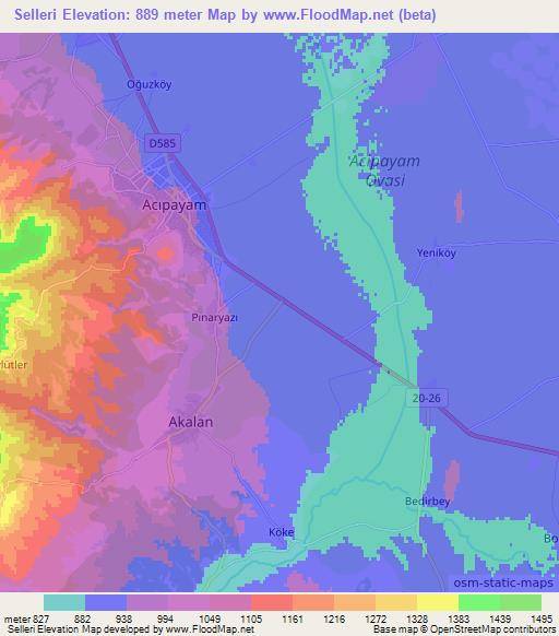 Selleri,Turkey Elevation Map