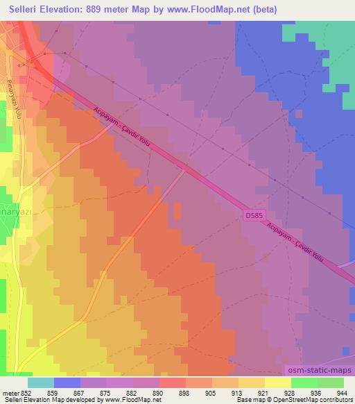 Selleri,Turkey Elevation Map