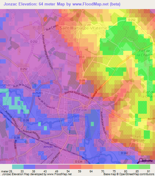 Jonzac,France Elevation Map