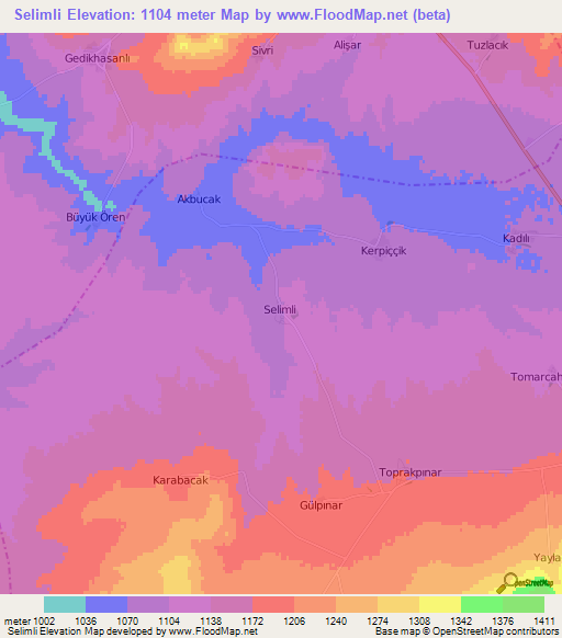 Selimli,Turkey Elevation Map