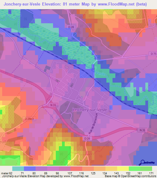 Jonchery-sur-Vesle,France Elevation Map