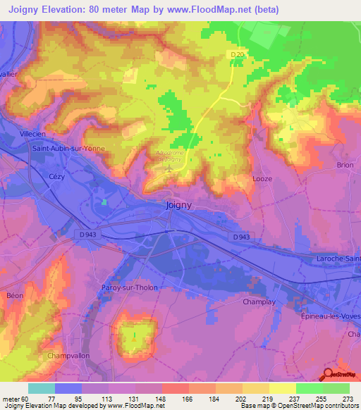 Joigny,France Elevation Map