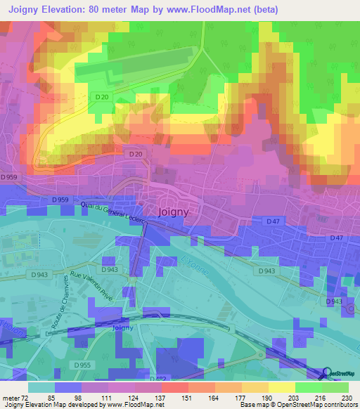 Joigny,France Elevation Map