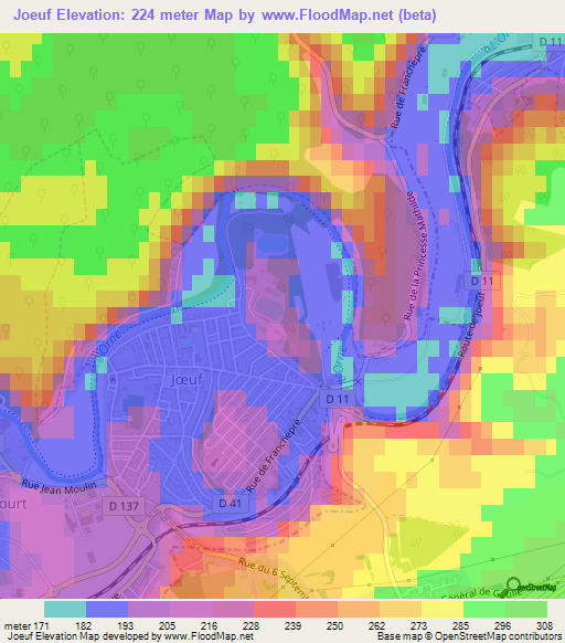 Joeuf,France Elevation Map