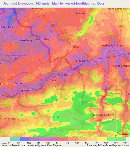 Jeumont,France Elevation Map