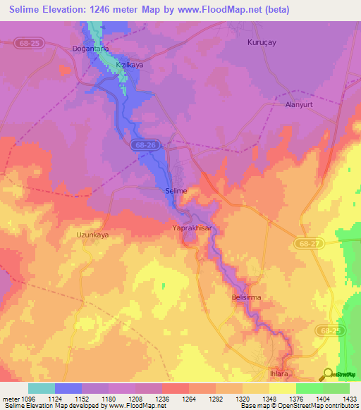 Selime,Turkey Elevation Map