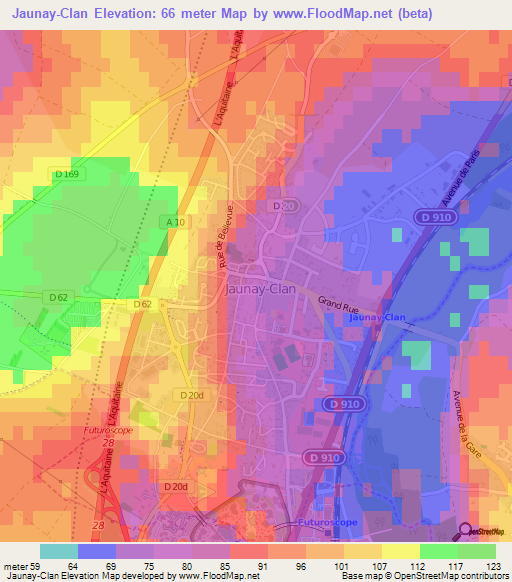 Jaunay-Clan,France Elevation Map