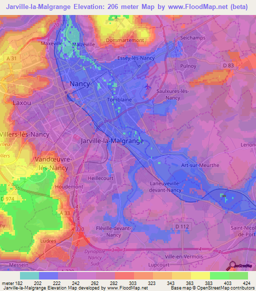 Jarville-la-Malgrange,France Elevation Map