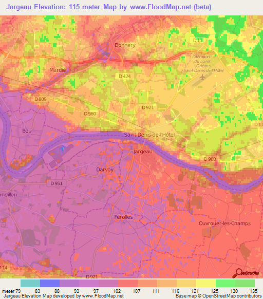 Jargeau,France Elevation Map