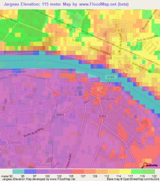 Jargeau,France Elevation Map