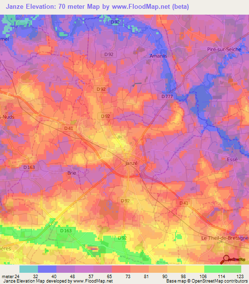 Janze,France Elevation Map