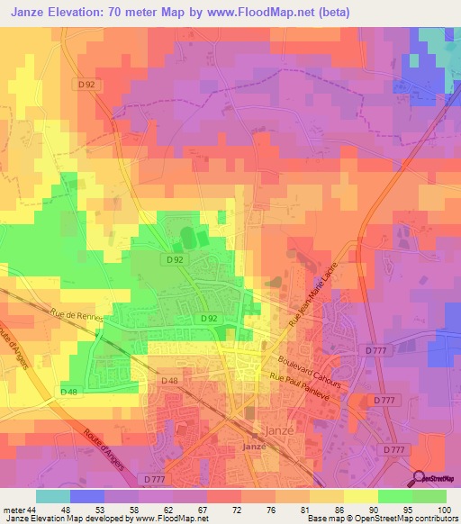 Janze,France Elevation Map