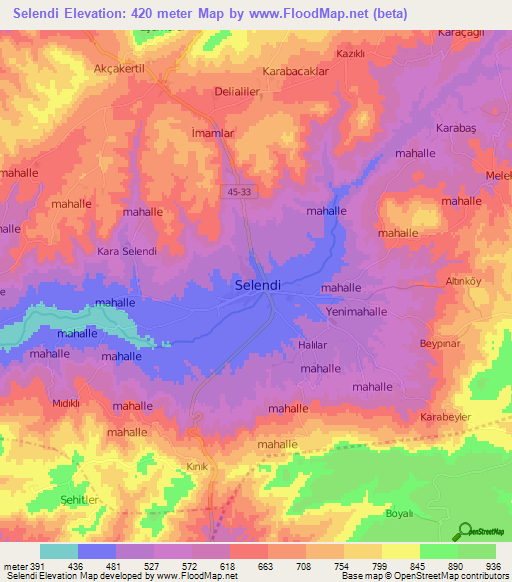 Selendi,Turkey Elevation Map