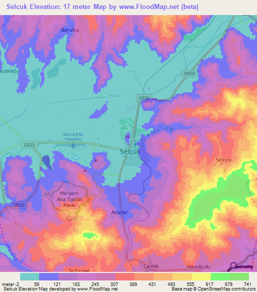 Selcuk,Turkey Elevation Map