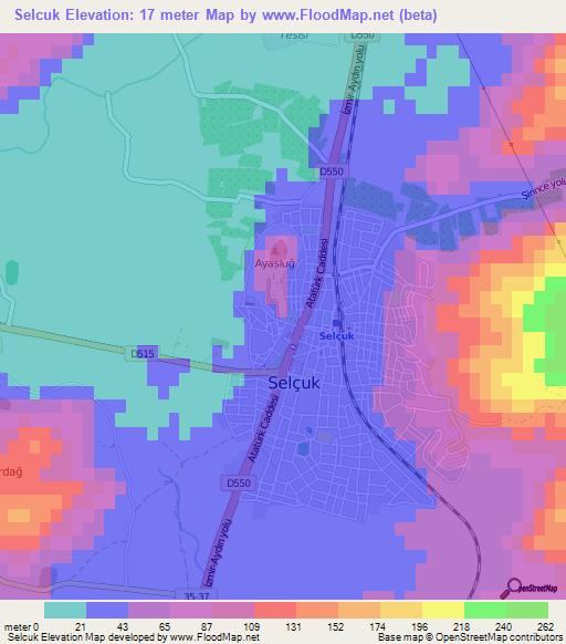 Selcuk,Turkey Elevation Map