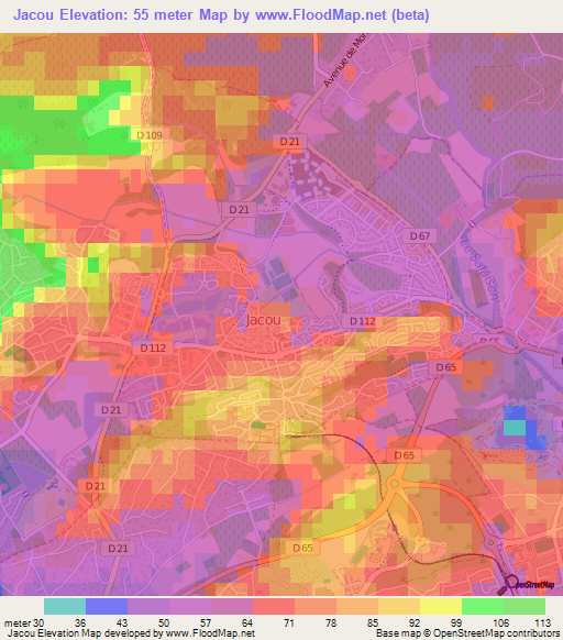 Jacou,France Elevation Map