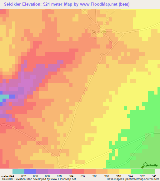 Selcikler,Turkey Elevation Map