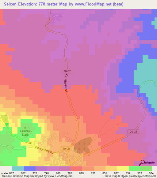 Selcen,Turkey Elevation Map