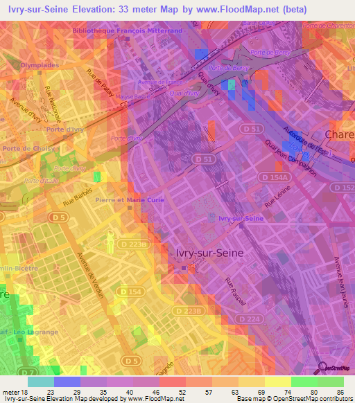 Ivry-sur-Seine,France Elevation Map