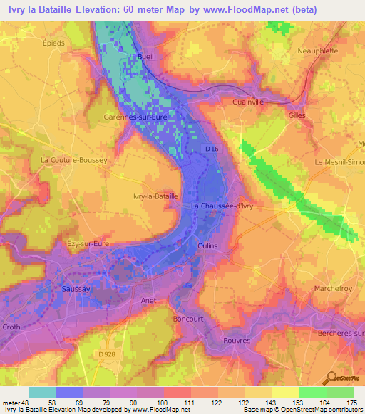 Ivry-la-Bataille,France Elevation Map