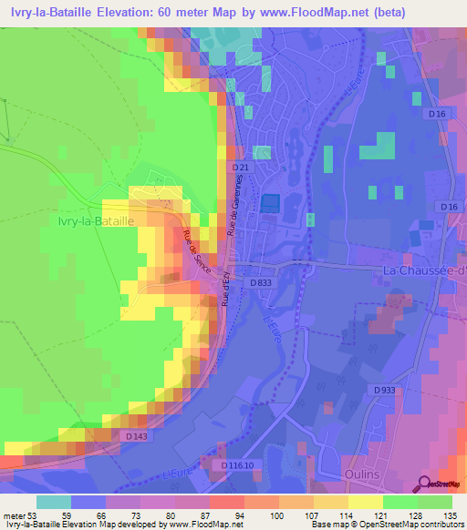 Ivry-la-Bataille,France Elevation Map