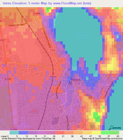 Istres,France Elevation Map