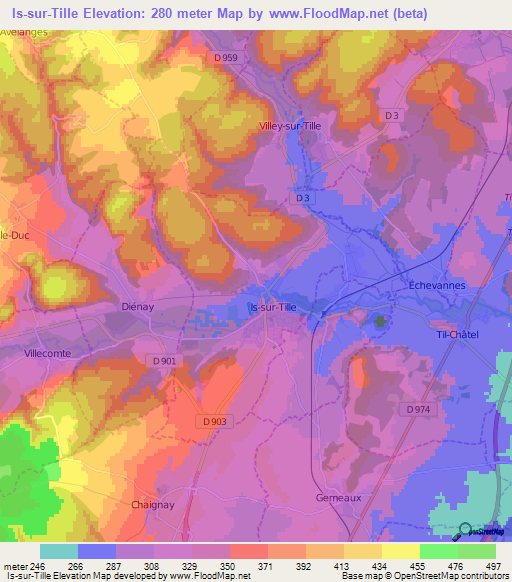 Is-sur-Tille,France Elevation Map