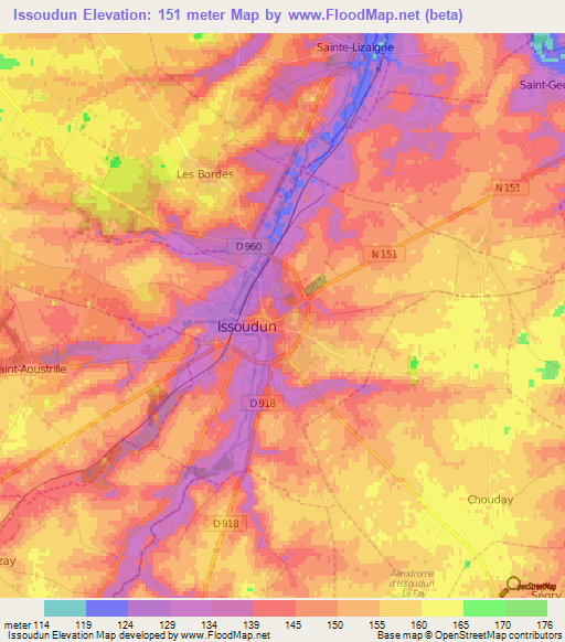 Issoudun,France Elevation Map