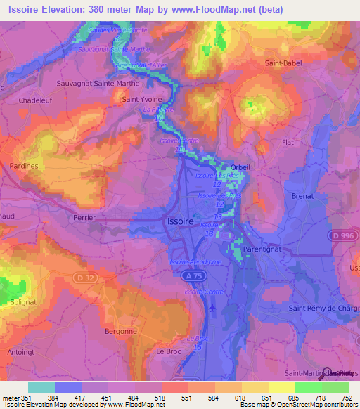 Issoire,France Elevation Map