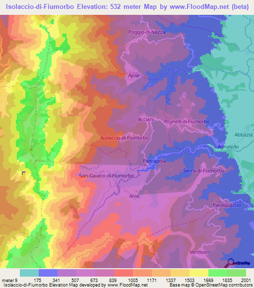 Isolaccio-di-Fiumorbo,France Elevation Map