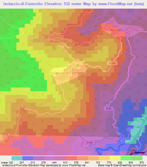 Isolaccio-di-Fiumorbo,France Elevation Map