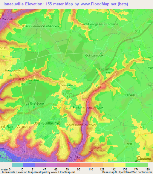 Isneauville,France Elevation Map