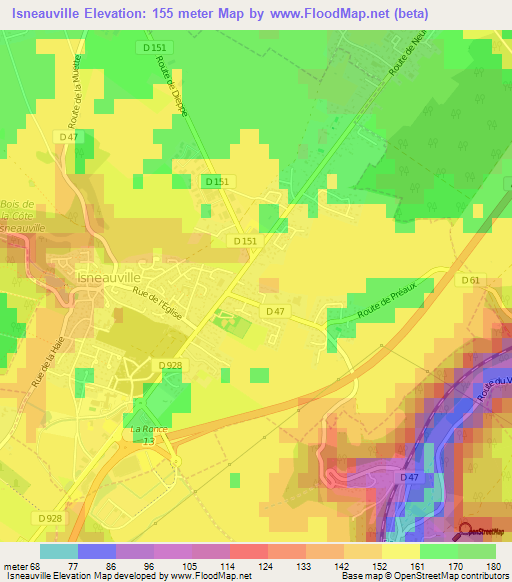 Isneauville,France Elevation Map