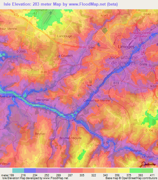 Isle,France Elevation Map