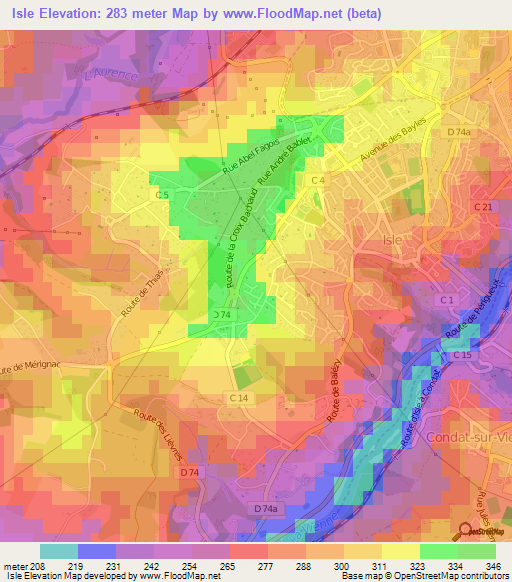 Isle,France Elevation Map