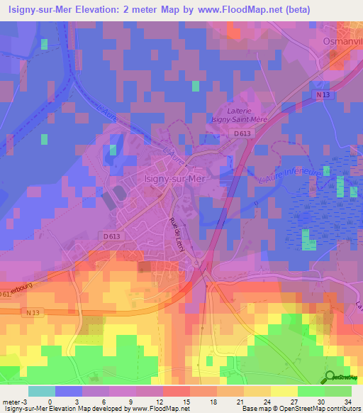 Isigny-sur-Mer,France Elevation Map