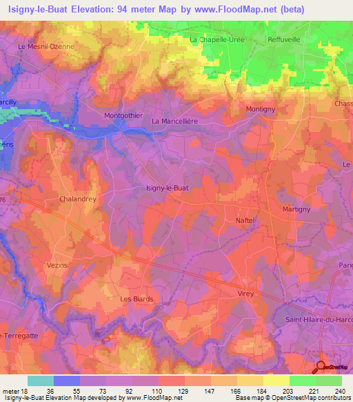 Isigny-le-Buat,France Elevation Map