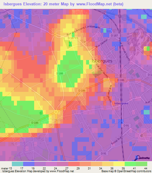 Isbergues,France Elevation Map