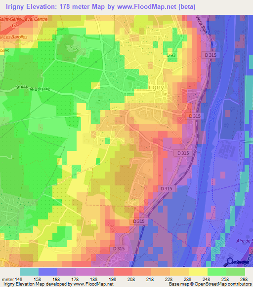 Irigny,France Elevation Map