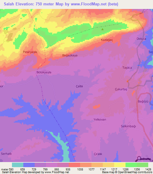 Salah,Turkey Elevation Map