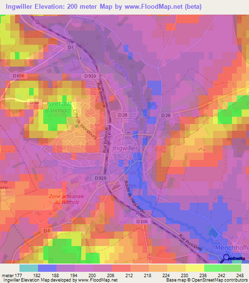 Ingwiller,France Elevation Map