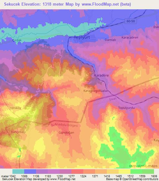 Sekucek,Turkey Elevation Map